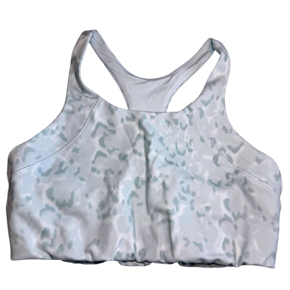 Girls Blue White Leopard Print Racerback Athletic Sports Bra High Neck XL 14